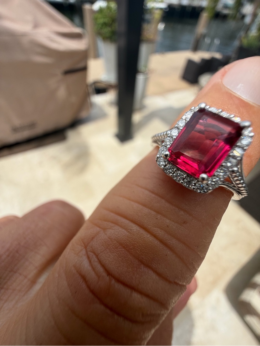 Elegant Garnet Gemstone with Diamond Halo - Sterling Silver
